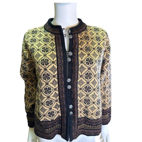 Skjaeveland of Norway Vintage Fair Isle Cardigan Sweater Pure Wool Nordic EUC - Picture 1 of 6
